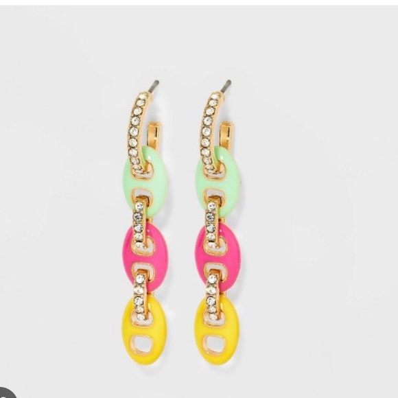 SUGARFIX by BaubleBar Mixed Media Link Chain Drop Earrings White Neon Enamel - Picture 2 of 9